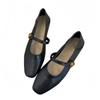 2025 Spring and Autumn Korean Version of Xiaoxiangfeng Chic Soft Sole Soft Leather Square Head Shallow Mouth One-word Buckle Flat Heel Mary Jane Shoes