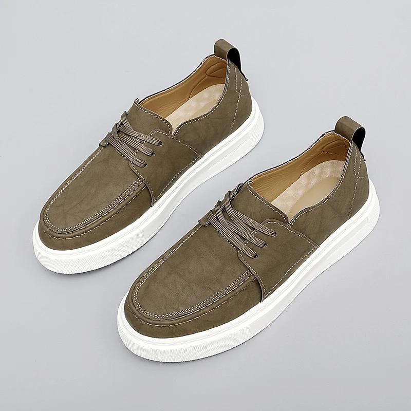 High Quality Men Business Casual Leather Shoes Brand Antiskid Comfy Thick Soled Lace-Up Vulcanized Shoes Walking Shoes