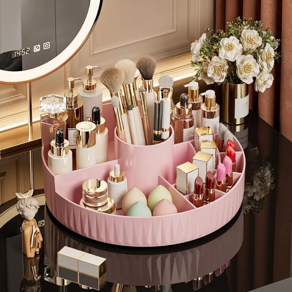 360° Rotatable Desktop Shelf PP Open Grid Organizer Portable Cosmetic Storage Box For Vanity Desk