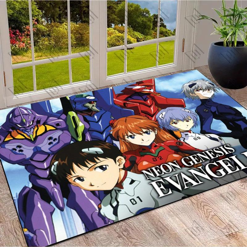 Neon Genesis Evangelion Full Cast & Mecha Area Rug, EVA Anime Floor Mat, Non Slip Carpet for Living Room Bedroom, Anime Home Decor Indoor Rug