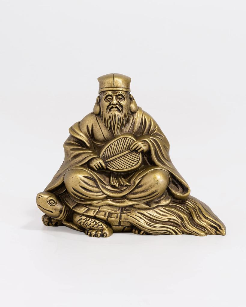 One of the Seven Lucky Gods, Jurojin, Silky Gold. Sculptor: Shuun Makita. Original: Antique Gold. Buddhist Statue. Takaoka Bronzeware (Jurojin 7F).