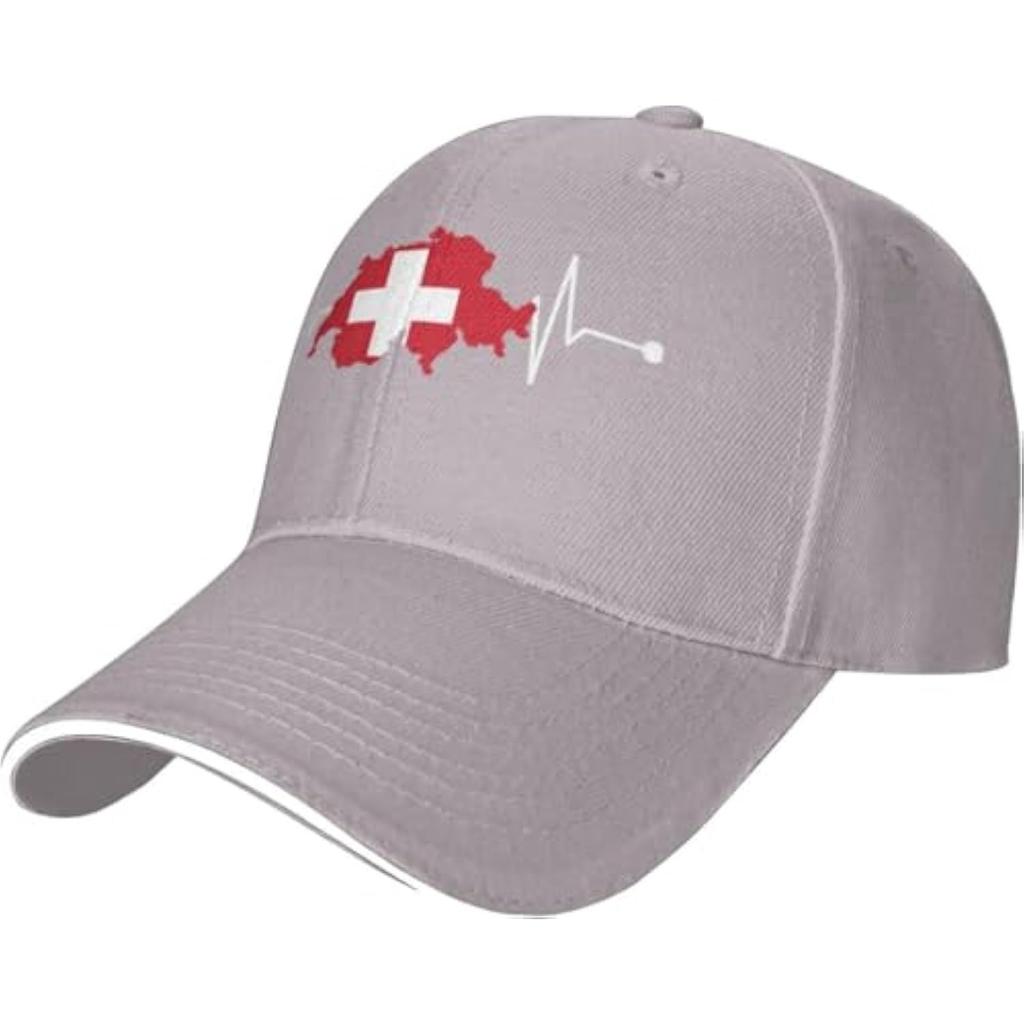 Swiss Flag Heartbeat Map Baseball Cap Cotton Adjustable Casual Summer Hat for Men Women