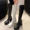 Гигантские ноги длинные водонепроницаемые платформы на высоком каблуке 2025 эластичные тонкие сапоги, но сапоги длиной до колена женские большие окружности трубы рыцарские сапоги