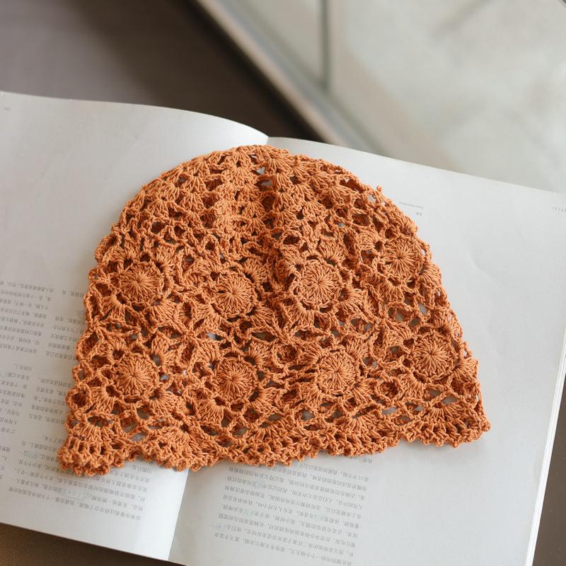 Весенне-летняя ажурная тонкая хлопковая нить ручной работы крючком головной убор элегантный ретро милый декоративный вязаный женский головной убор