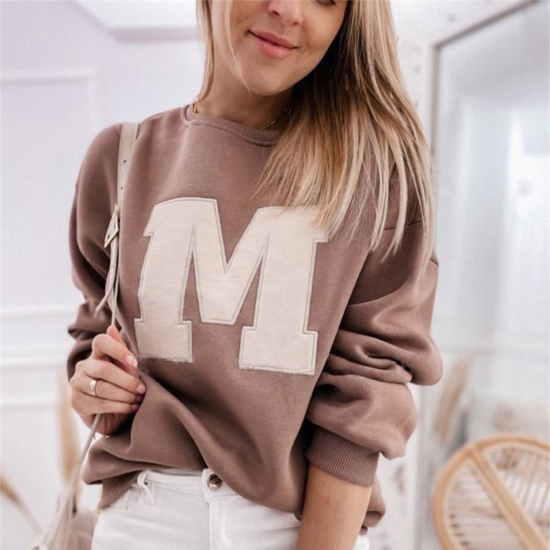 Весенне-осенняя женская повседневная толстовка с круглым вырезом и буквенным принтом, свободные пуловеры с длинными рукавами, топы