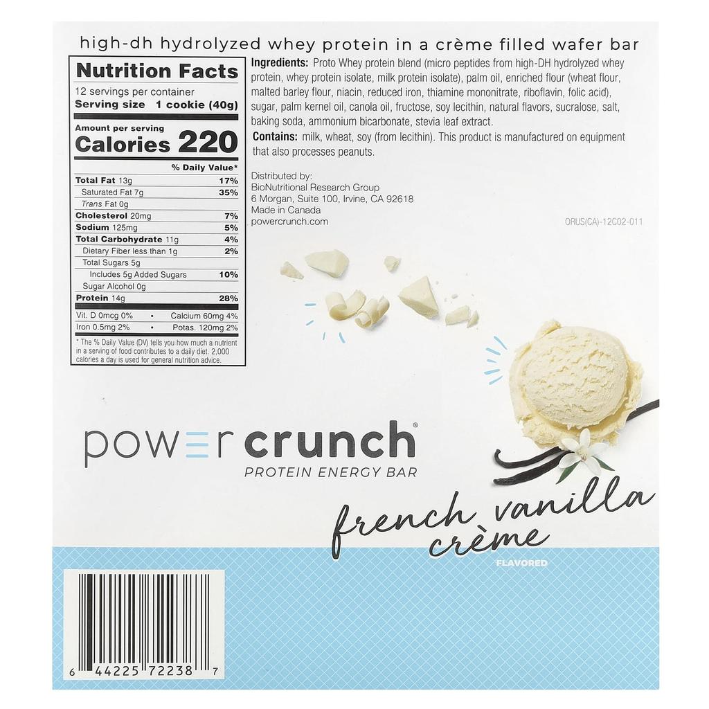 Power Crunch® Protein Energy Bar, French Vanilla Creme, 12 Bars, 40 G (1.4 Oz) Each