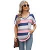Летний короткий рукав V-образный вырез полосатый повседневный женский пуловер футболка блузка топ