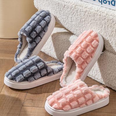 Модные женские пушистые тапочки, новые толстые нескользящие хлопковые шлепанцы для пары, осень-зима, теплая удобная обувь для дома и дома 2024