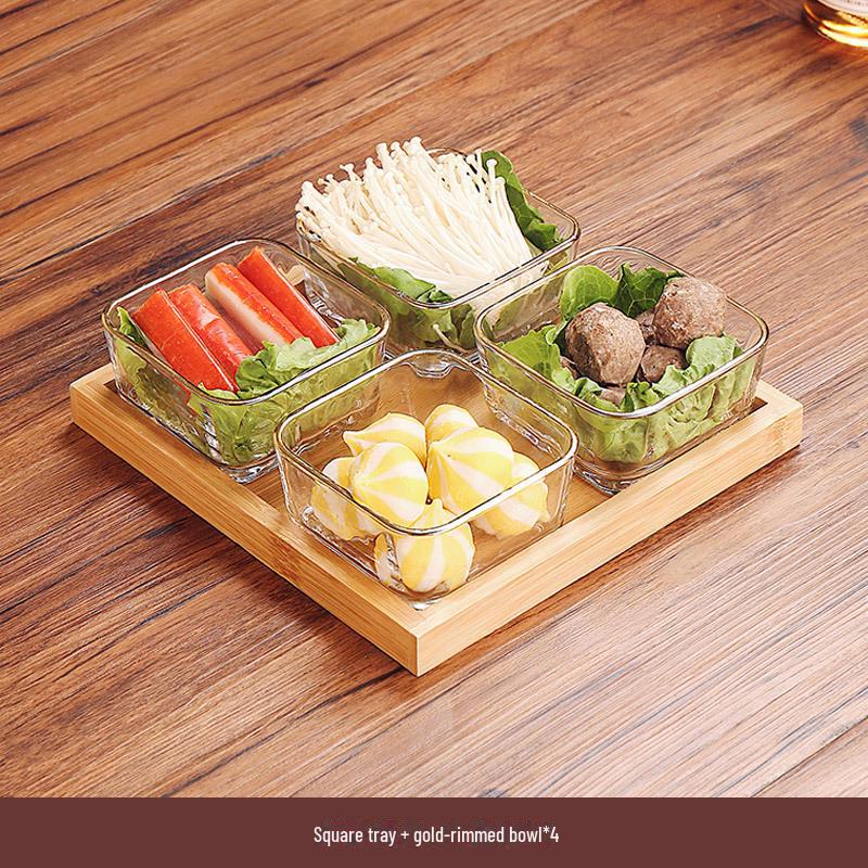 Поднос для закусок из бамбука в японском стиле: Девятирешетчатая жаровня и барбекю-тарелка с овощной тарелкой