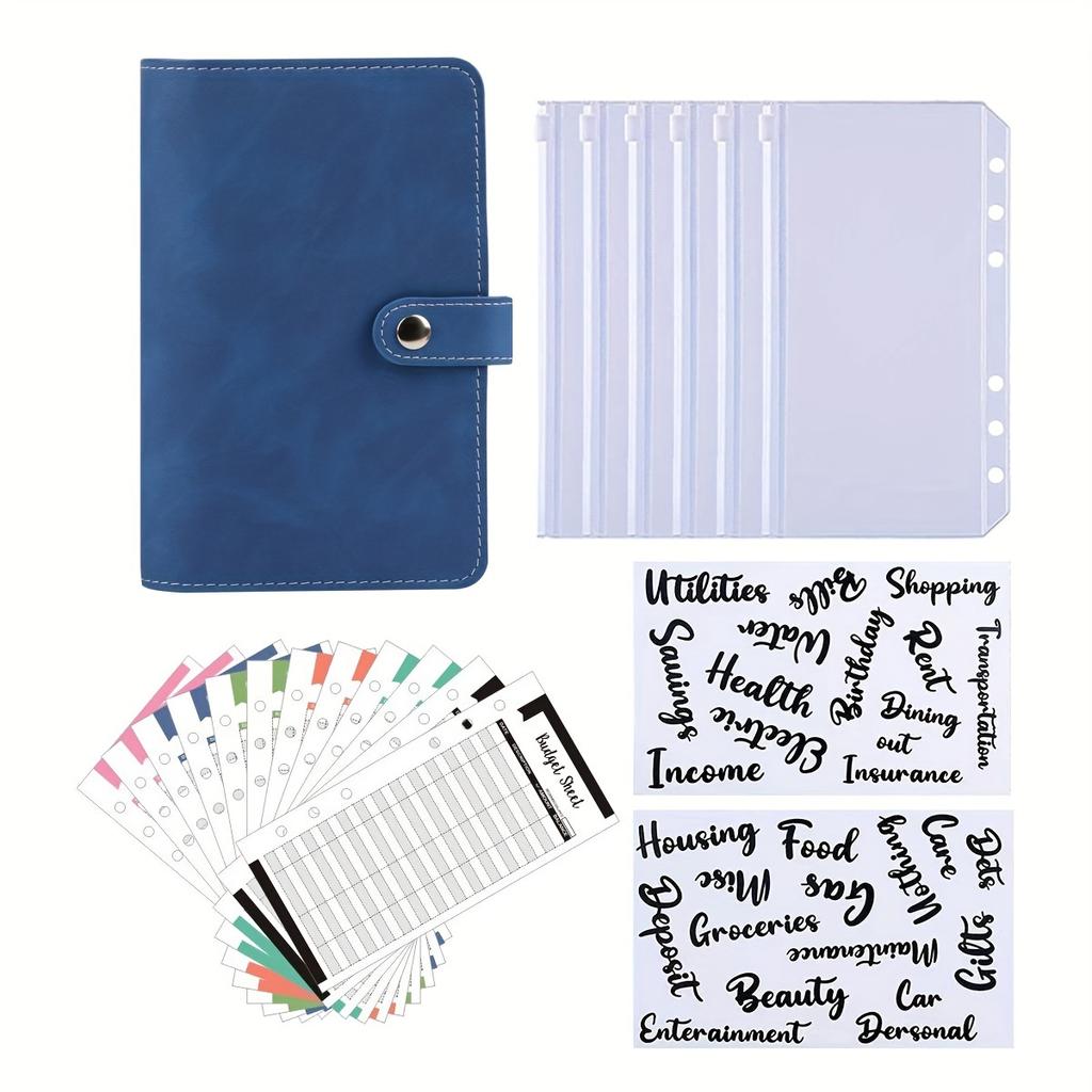 A6 Artificial Leather Button Closure Binder with Cash Envelope Pocket and Replacement Storage Bag, Perfect for Budgeting and Savings in Daily Life