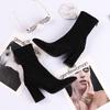 Black Flock Thick Heel Ankle Boots Women Winter Shoes Nice Elegant High Heel Pointed Toe Keep Warm Short Booties Ladies