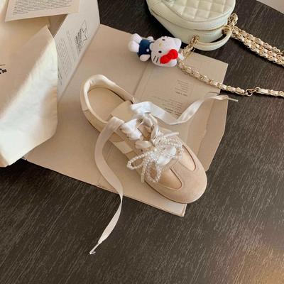 2025 весна новые туфли для балета в стиле «мягкая девушка», чистая любовь, атласная лента с жемчугом, повседневные спортивные тренировочные туфли женские
