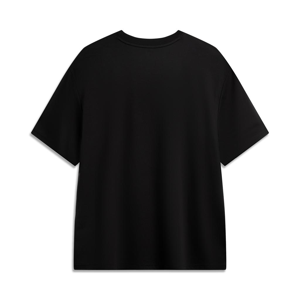 Li Ning Sports Lifestyle Series Однотонная дышащая универсальная футболка с коротким рукавом свободного кроя Унисекс Топы Черный AHSVB91-2