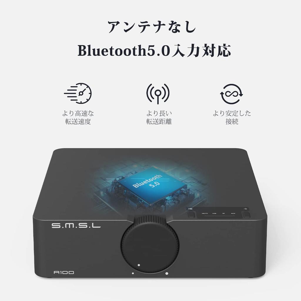 S.M.S.L A100 Bluetooth 5.0 Compact Power Amplifier for Hi-Fi Speakers [MA12070] with Built-in Amplifier IC, 2.2ch, 2.1ch, 2.0ch Class D Audio Digital