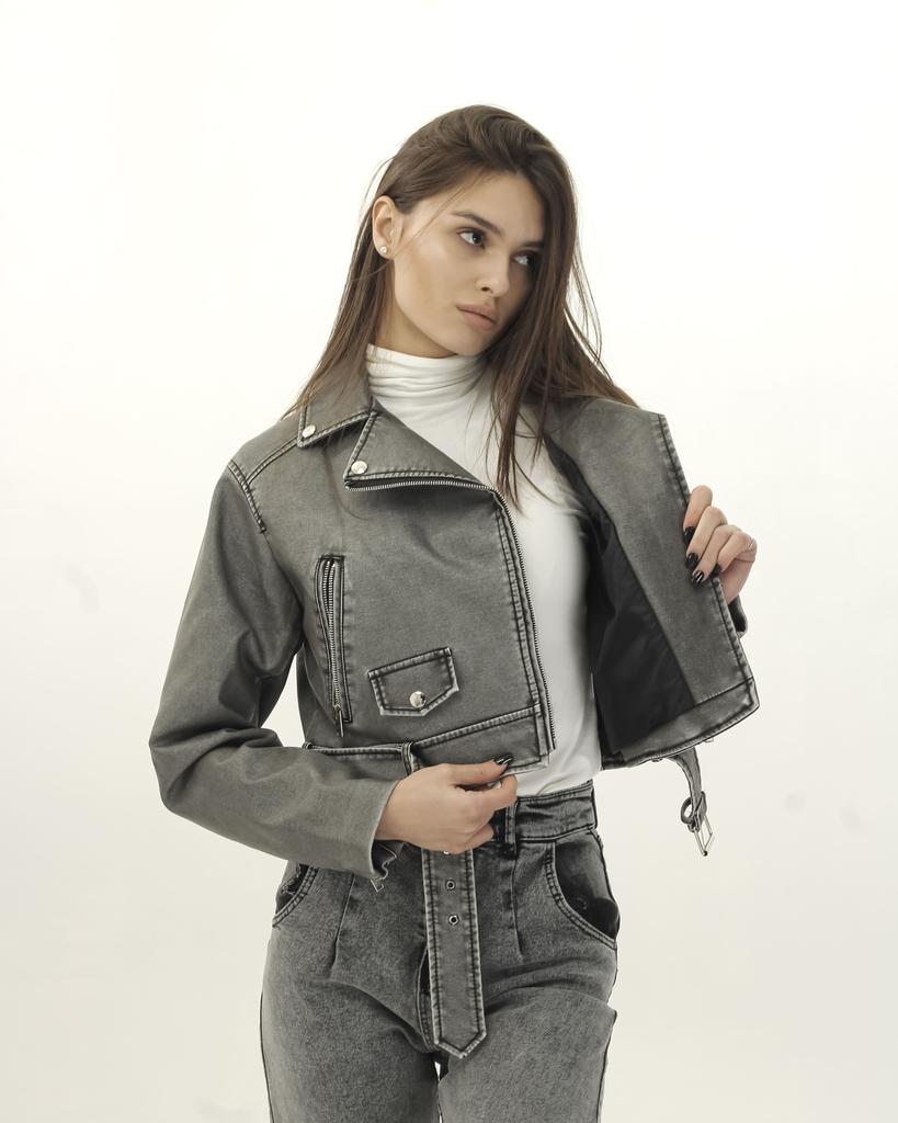 Куртка AFTF Basic 7078 S серый экокожа