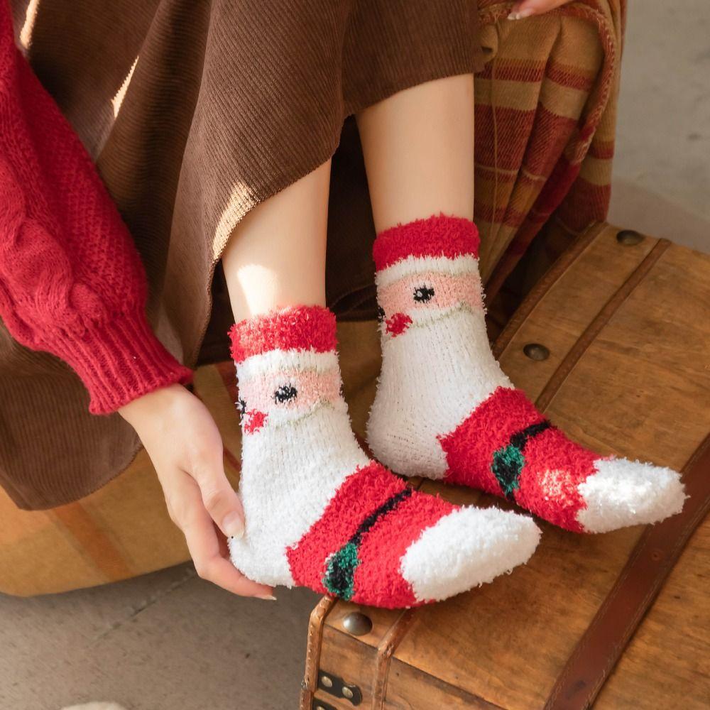 5Pairs Plush Christmas Fleece Socks Cartoon Winter Floor Socks Soft Sleeping Socks Women  Women