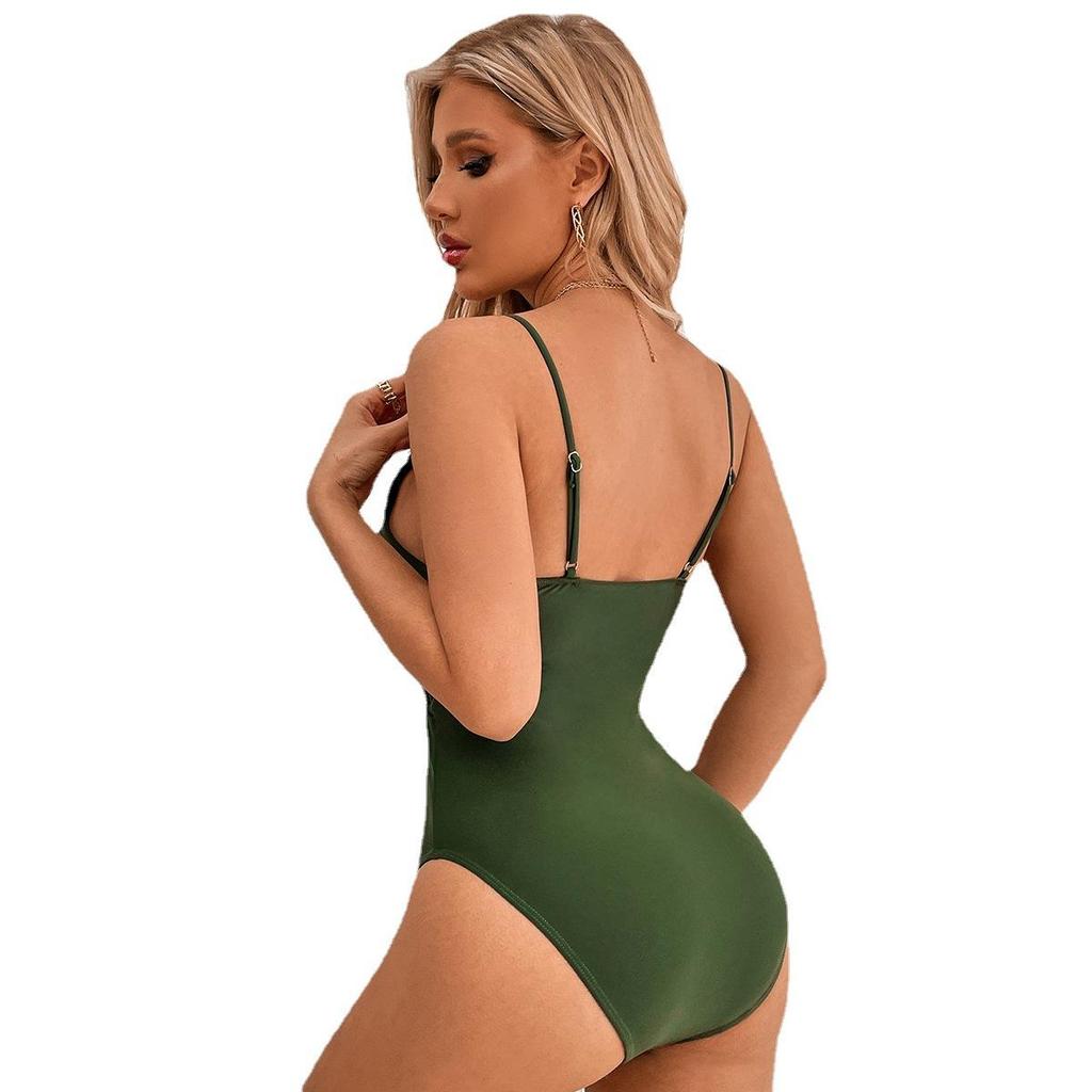 Женский сплошной цвет, цельный купальник с высокой талией, глубоким V-образным вырезом и открытой спиной, купальник с перекрестным ремешком