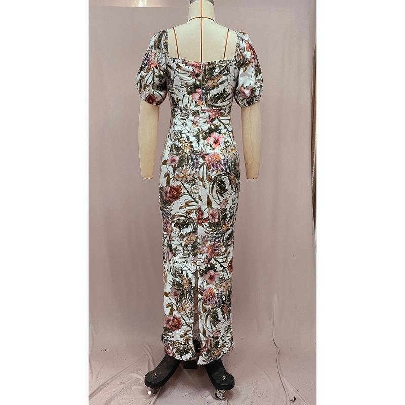 Женские летние платья с v-образным вырезом и принтом, высокой талией, большими распашными рукавами и короткими рукавами