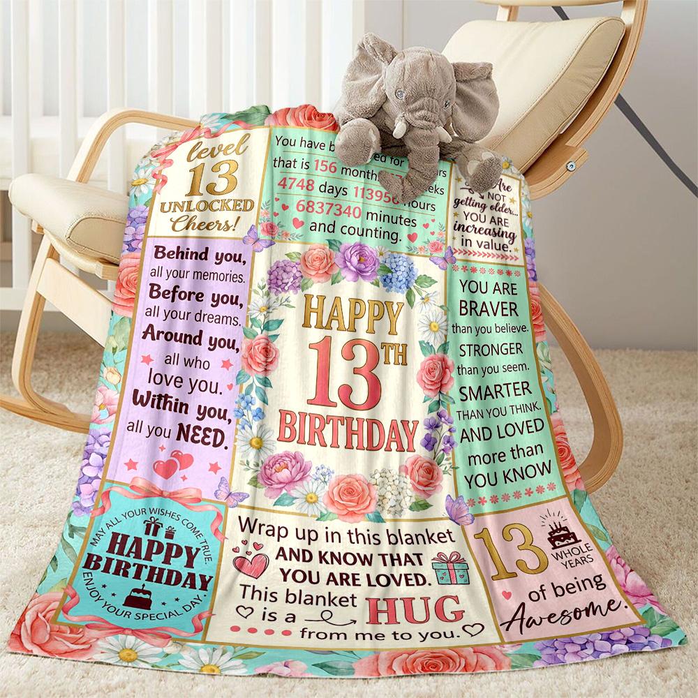 13th Birthday Celebration Blanket Comfortable Perfect for Office Bed Office Chair Four Seasons Universal Modern Birthday Christmas Gift Blanket