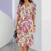New Luxury Ethnic Print Dresses For Women's Elegant Midi Dresses Summer Female Short Sleeve Dress Fashion Oversized Clothes