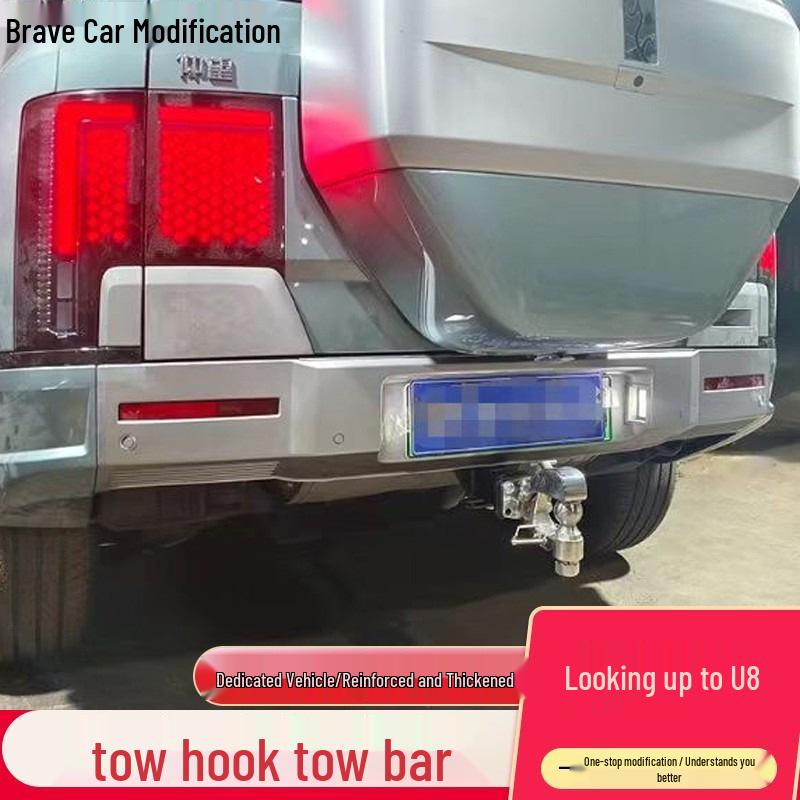 Compatible BYD U8 Trailer Hitch Wiring for Towing RVs, Motorcycles, Boats; Rear Bumper Anti-Collision Hook with Square Hole