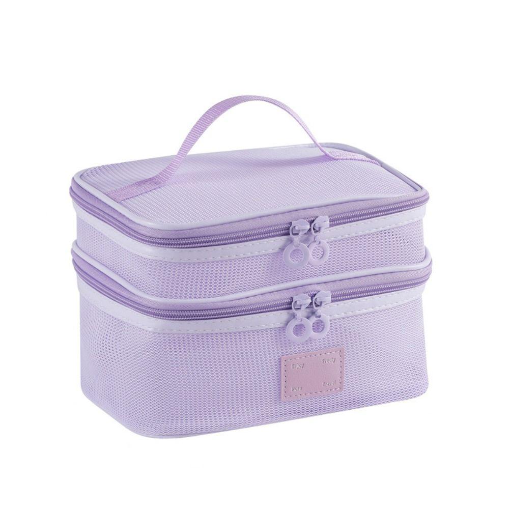 Square Transparent Mesh Cosmetic Bag Lightweight Storage Toiletry Bag  Camping