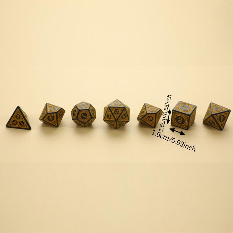 7Pcs/Set Polyhedral Antique Carved Pattern Dice D4 D6 D8 D10 D% D12 D20 DND RPG Digital Table Game