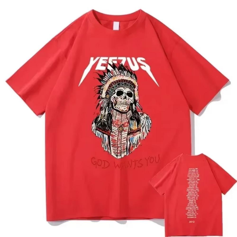 God Wants You Kanye West Double Sided Print T Shirt for Men Short Sleeve Fashion Tribal Skull Graphic Tees Summer Men Women Tops