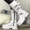 2022 Autumn Winter The New Trendy Black White Gothic Platform Buckles Chains Punk Rivets Combat Motorcycle Boots Shoes for Women