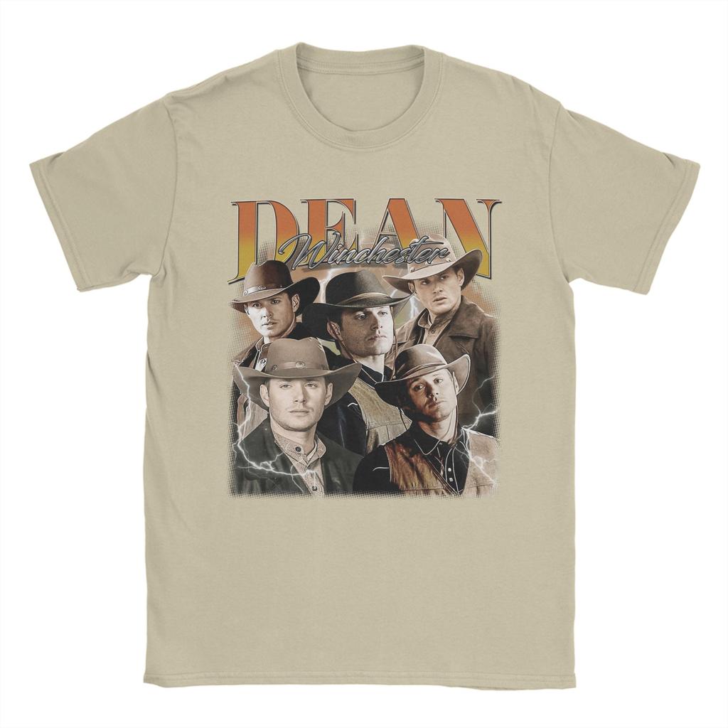 Винтажные мужские футболки Dean Winchester из сериала Сверхъестественное Хлопок Юмористические футболки С круглым вырезом Футболка с коротким рукавом Одежда Лето