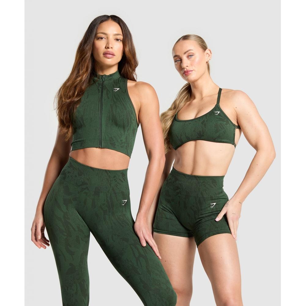 Gymshark Адаптировать Camo бесшовный застегивающийся укороченный топ Trail Green Classic Green B3c2n Ec3b