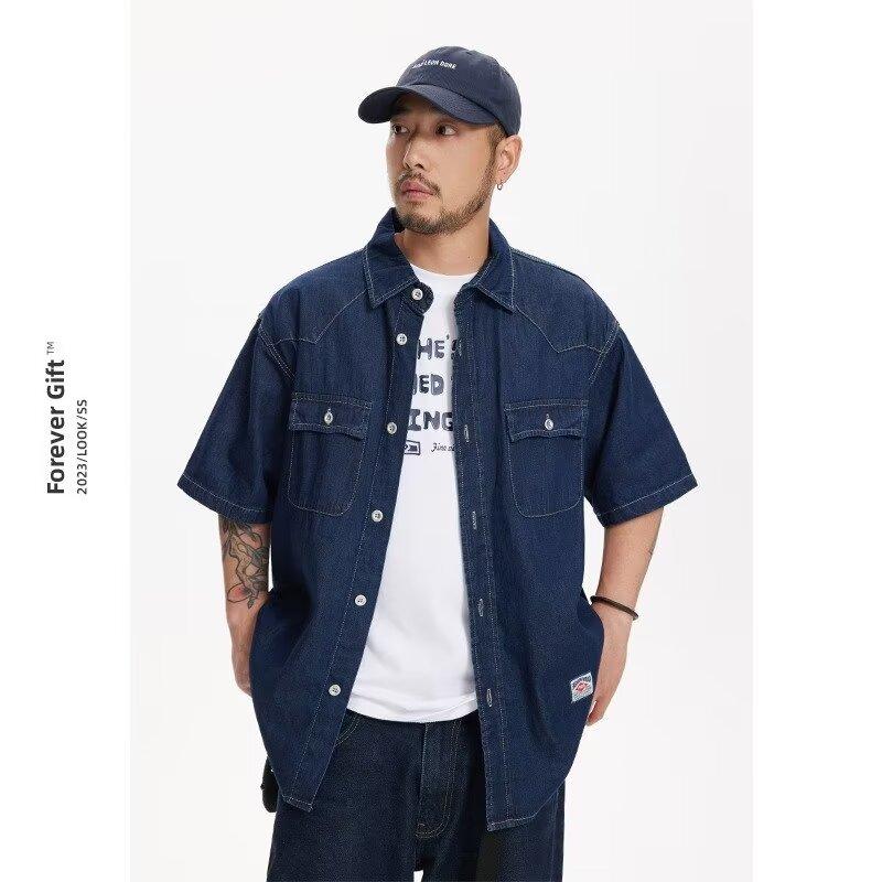 Японский ретро модный бренд летняя свободная джинсовая рубашка с короткими рукавами художественная молодежная рабочая рубашка мужская и женская многослойная куртка