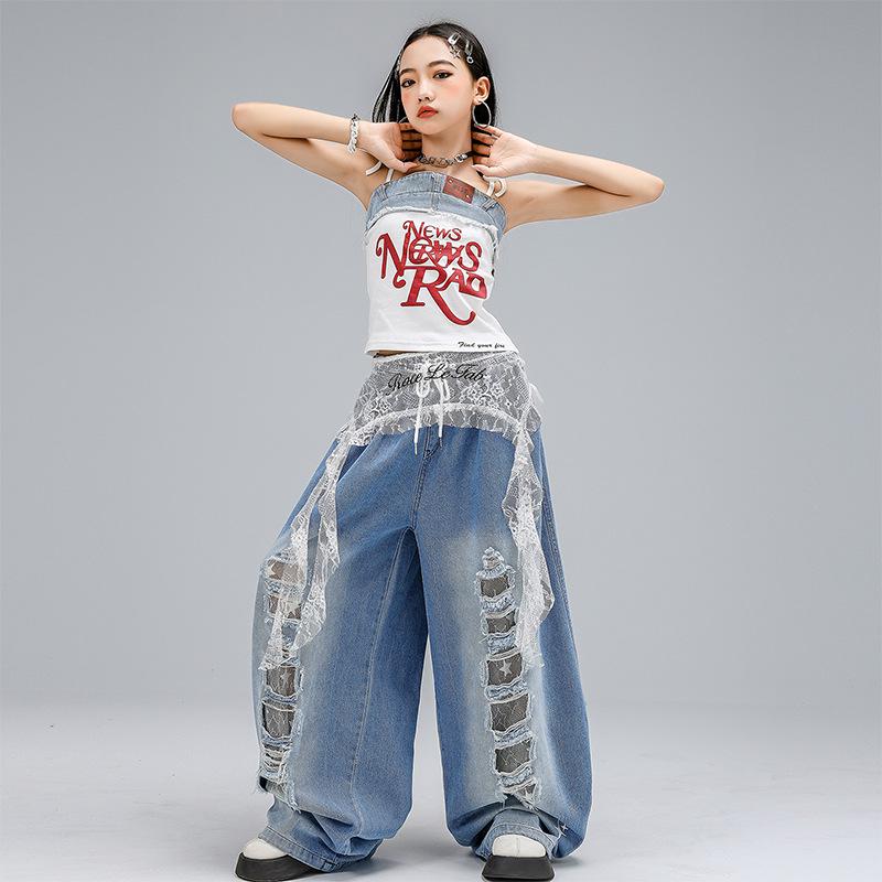 Костюм для джазового танца в корейском стиле для девочек - Детские рваные джинсовые шорты для летнего выступления.