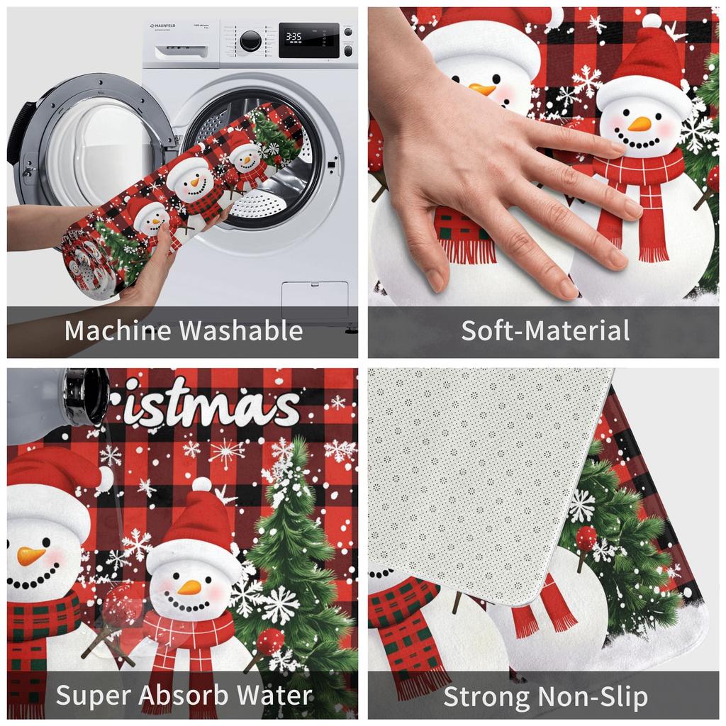 Snowman Pattern Merry Christmas Doormat Non-Slip Entrance Kitchen Bath Door Floor Mat Toilet Carpet Rug