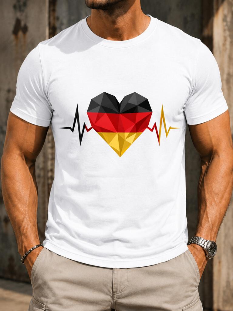 Gerunisexy Low Poly Heartbeat Geometric Red Gold Heart With Pulse Line And Modern FlAg Style Unisex Unisex All TShirt