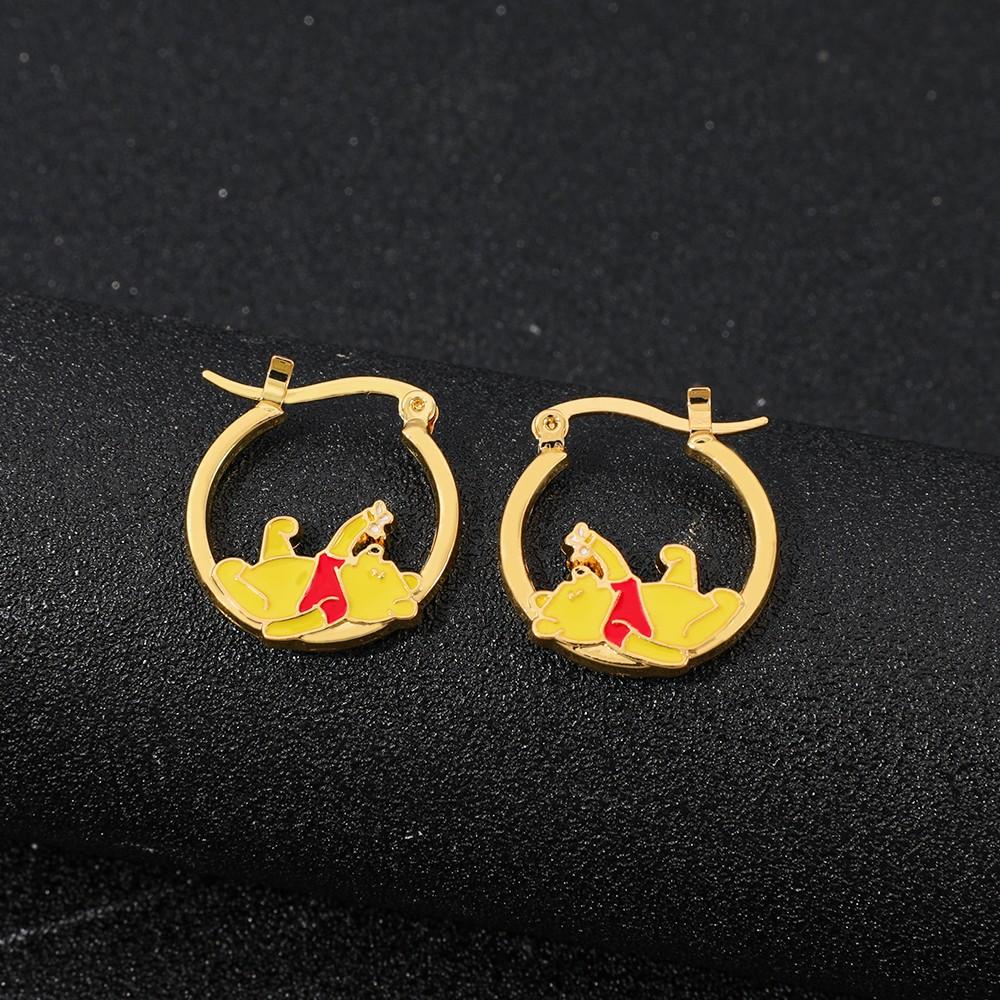 1pair Sweet Cute Anime Pooh Bear Earrings Kawaii Y2k Winnie The Pooh Ear Studs for Girl Ear Drop Accessories Gifts