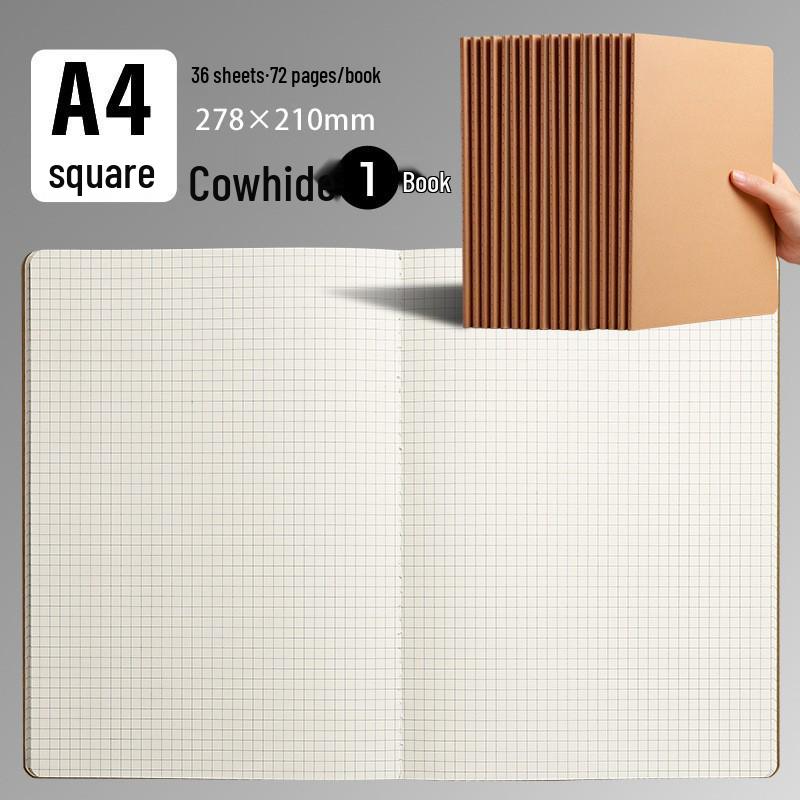 A5/A4 Black Kraft Paper Notebook with Lined, Grid, and Blank Pages - Extra Thick Saddle Stitch Book