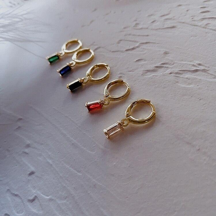 Серьги-кольца квадратные геометрические с разноцветным цирконием из стерлингового серебра 925 пробы, женские темпераментные застежки S -E1533