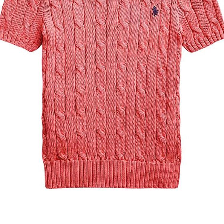 Polo Ralph Lauren однотонный ребристый трикотажный свитер с круглым вырезом и короткими рукавами, женские топы, розовый 211910987-014