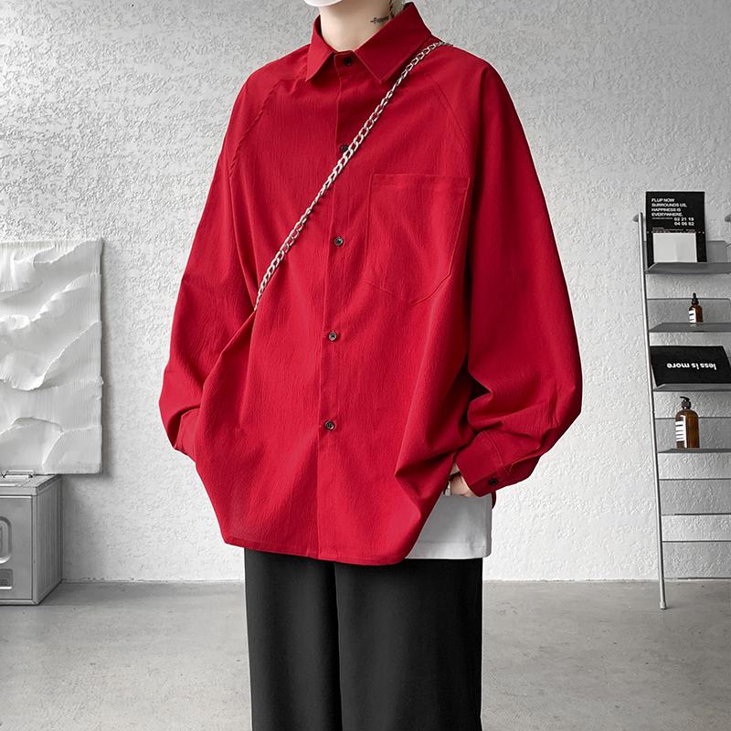 Мужская рубашка ретро однотонная на осень 2025 года, мужская повседневная рубашка в японском стиле харадзюку, мужская рубашка на пуговицах с отложным воротником, винтажные топы