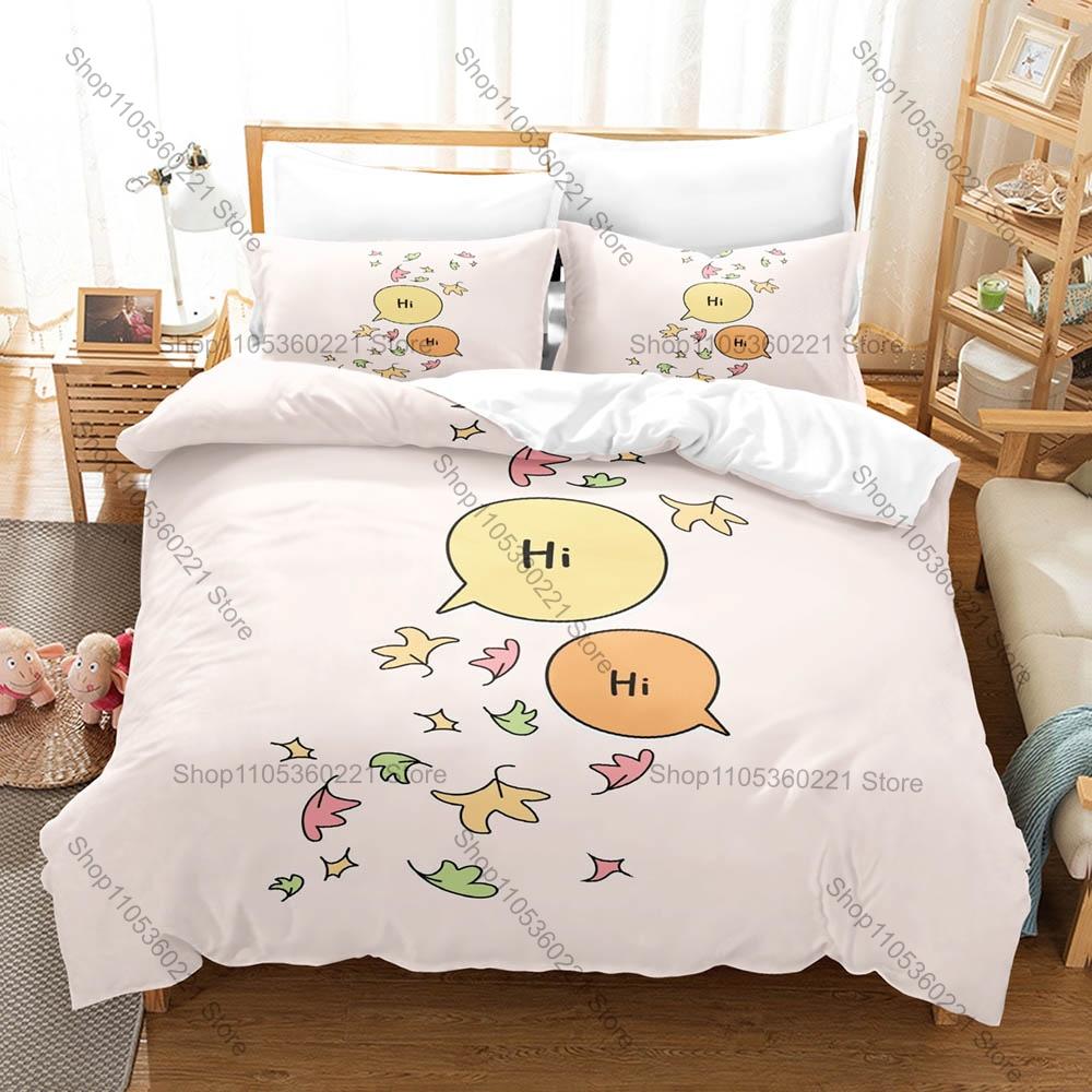 Heartstopper N-Nick Charlie Hand Holding Autumn Leaf Pastel Blue Pink Cute Teen Love Duvet Cover + 2 Pillowcases Book Series
