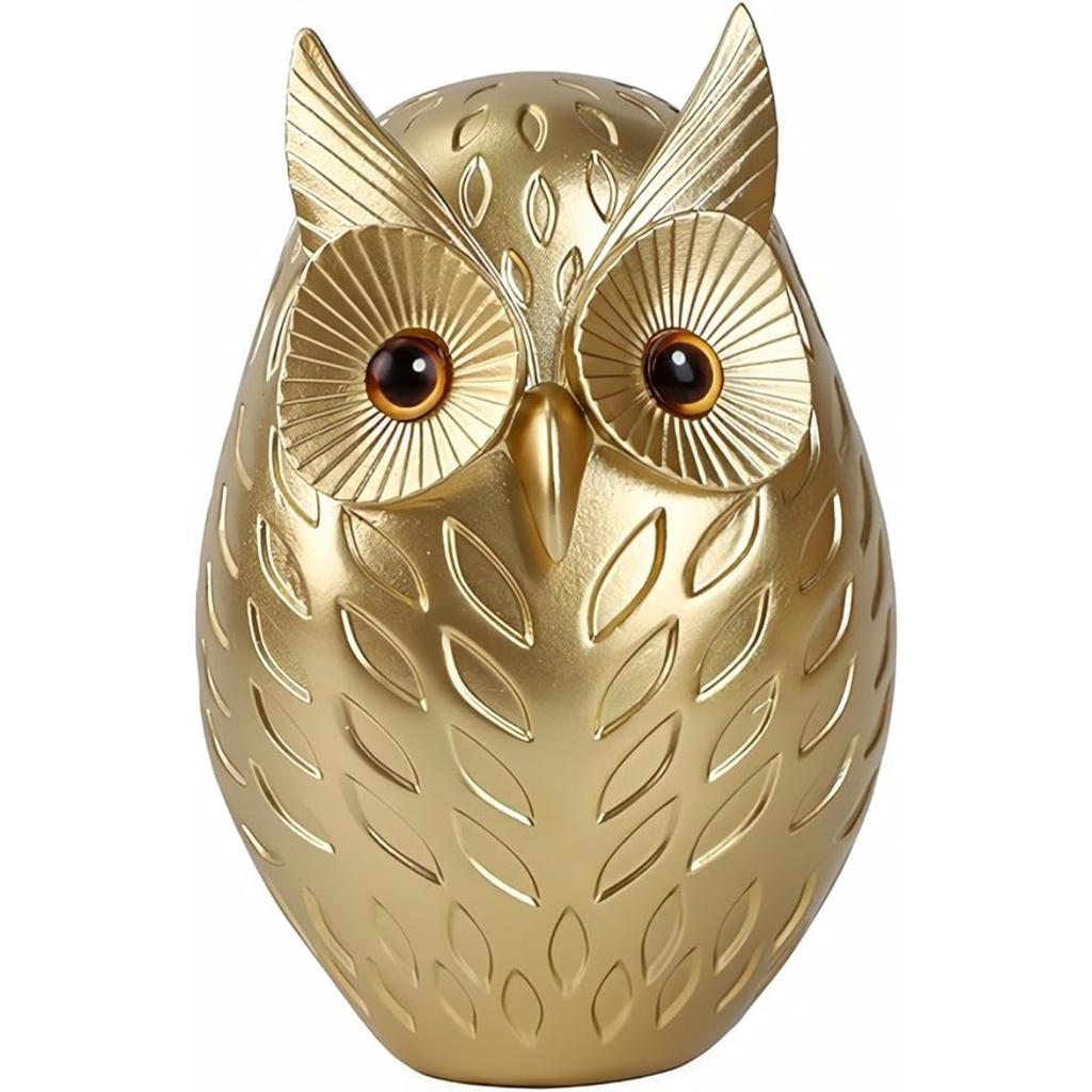 Gold Owl Statue Decor Home Decor for Bookshelf TV Stand Mantel Bedroom Living Room Office, Small Owl Figurines Animal Sculptures Gift for Birds Lovers