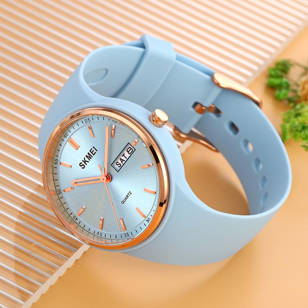 Silicone Waterproof Day of the Light Perfect Gift for High School Students Women's Wristwatch, Sporty, Cute, Simple, Casual, Date, Week, Blue,