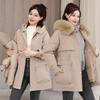 The New Autumn and Winter Style of Cotton-padded Jacket for Women, with a Large Fur Collar, Is a Mid-length, Loose and Thick Korean Version