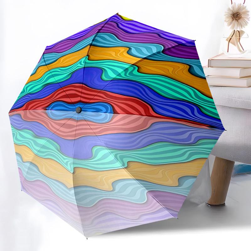 1pc Abstract Waves Automatic Folding Umbrella - Portable Collapsible Design, 8-Rib Iron Frame, Durable Fabric yy251125206