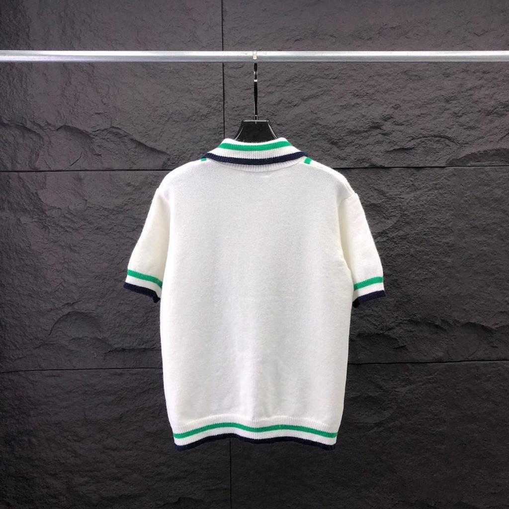 Унисекс Европейский и Американский Модный Жаккардовый Полосатый Вязаный Пуловер - Дизайн из Шерсти с Коротким Рукавом