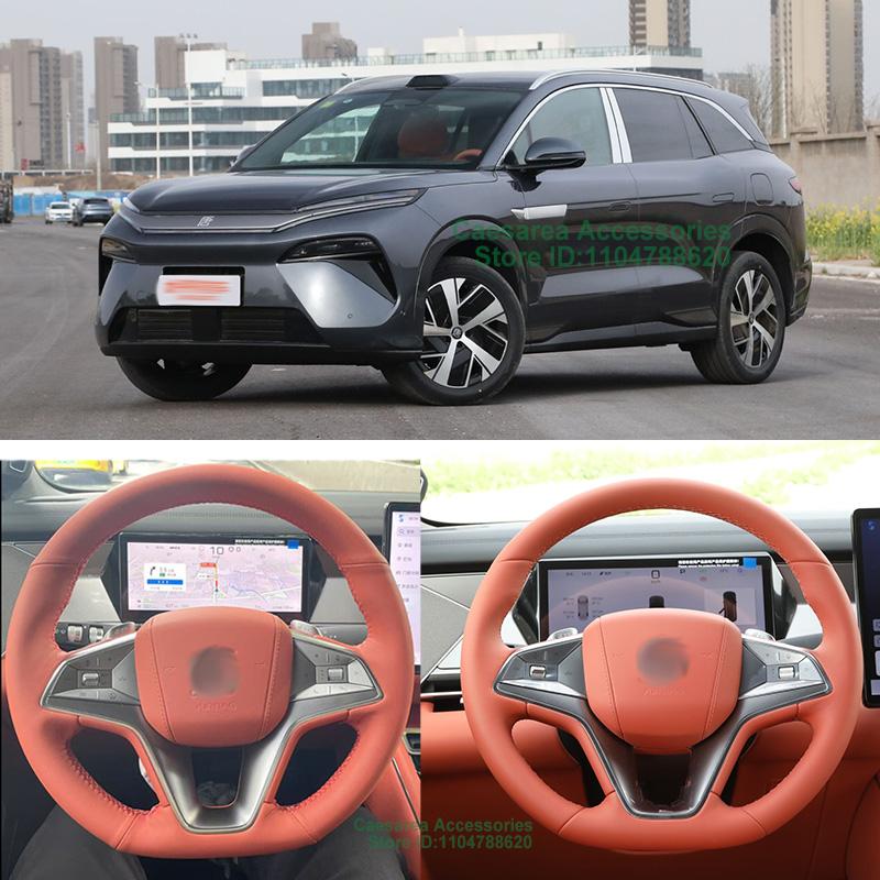 Hand-Sewn Alcantara Non-slip Suede Nappa Leather Car Steering Wheel Cover Wrap for BYD Tang L DM-p EV 2025 Interior Accessories