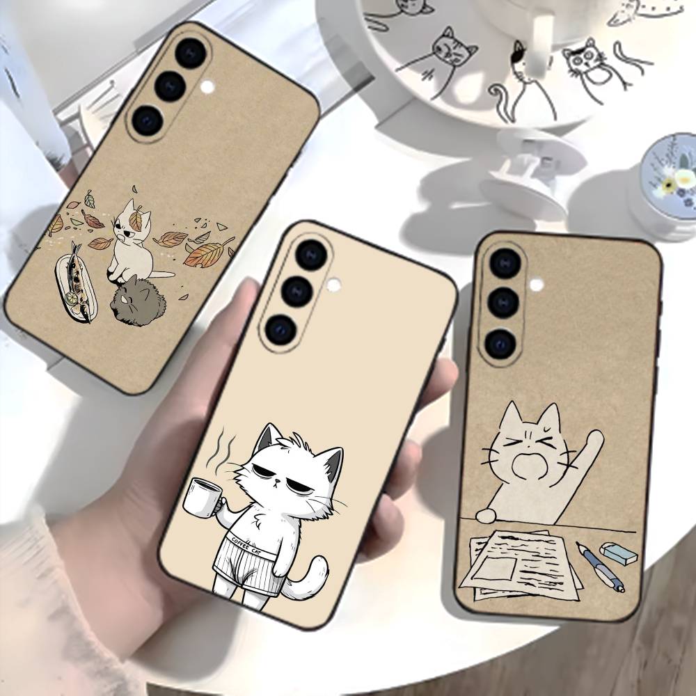Смешная кошачья группа Аниме Чехол для телефона для Samsung Galaxy A73,21,22,32,71,53,52,51,80,5G Мягкий черный чехол