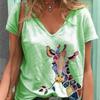 2024 Новый стиль, женская футболка с принтом жирафа, женская футболка с v-образным вырезом, топ для женской одежды, модный дизайн, летняя футболка с коротким рукавом