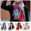 Wool Knitted Wool Scarf Polyester Long Neckscarf with Tassel Large Classic Plaid Scarf  Men